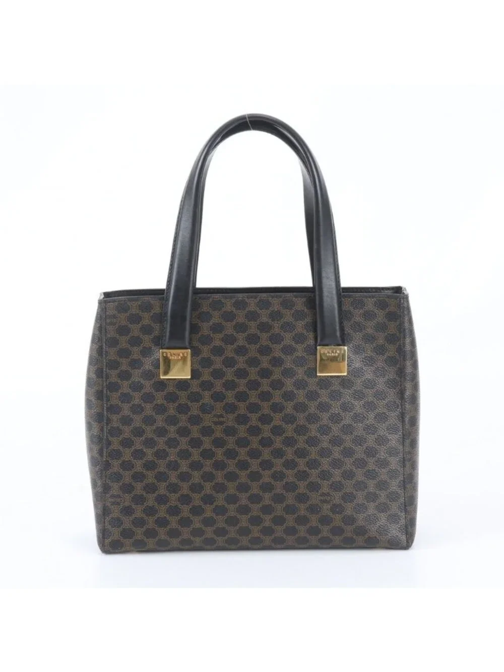 Celine Macadam Triomphe Leather Handbag Tote Black
